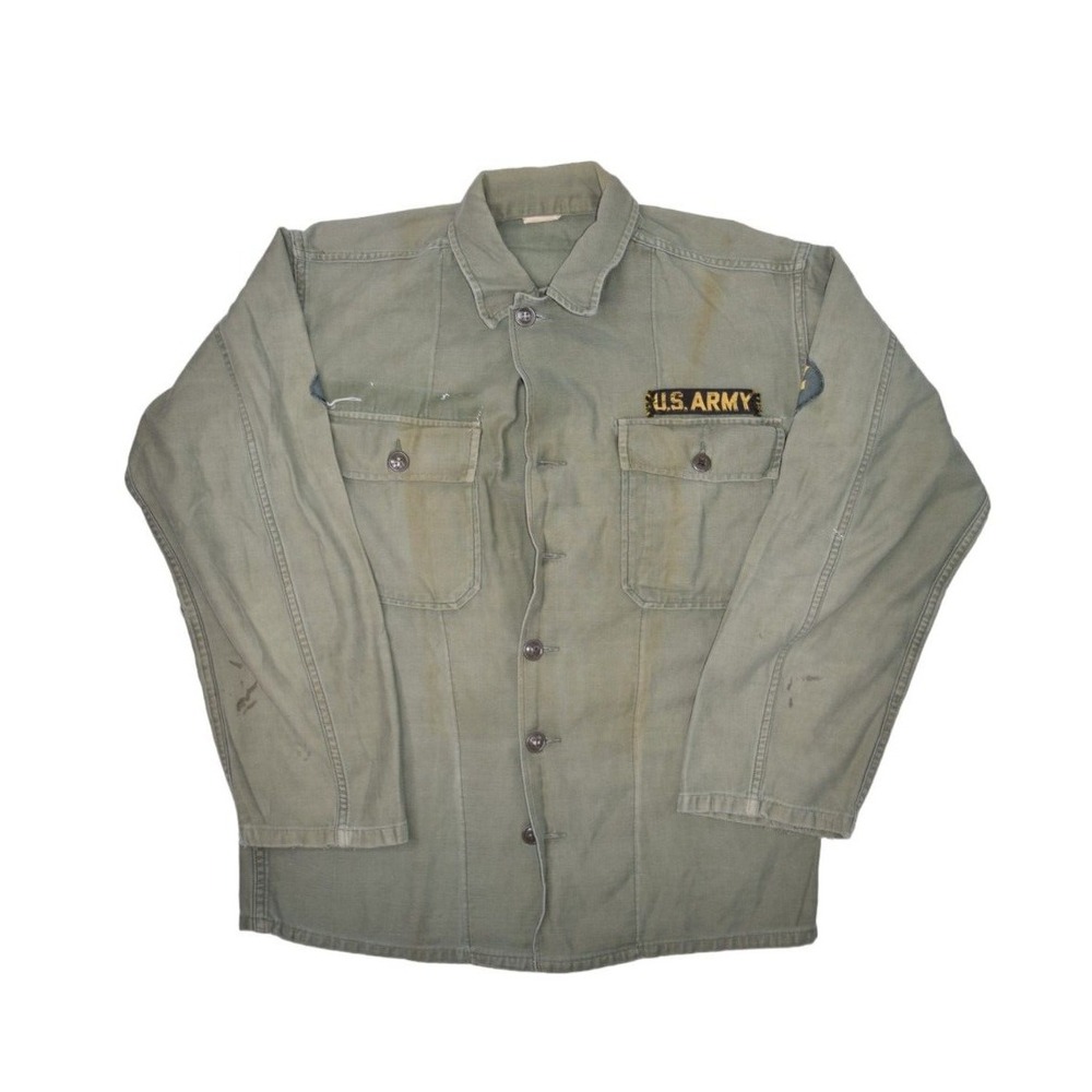 Vintage US Army Shirt Mens 15 M OG 107 Sateen Cotton Combat Long Sleeve Uniform